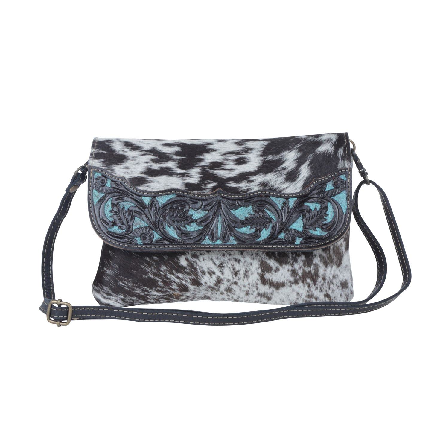 Myra Bag Blue Crescent Hand-Tooled Bag S-3995