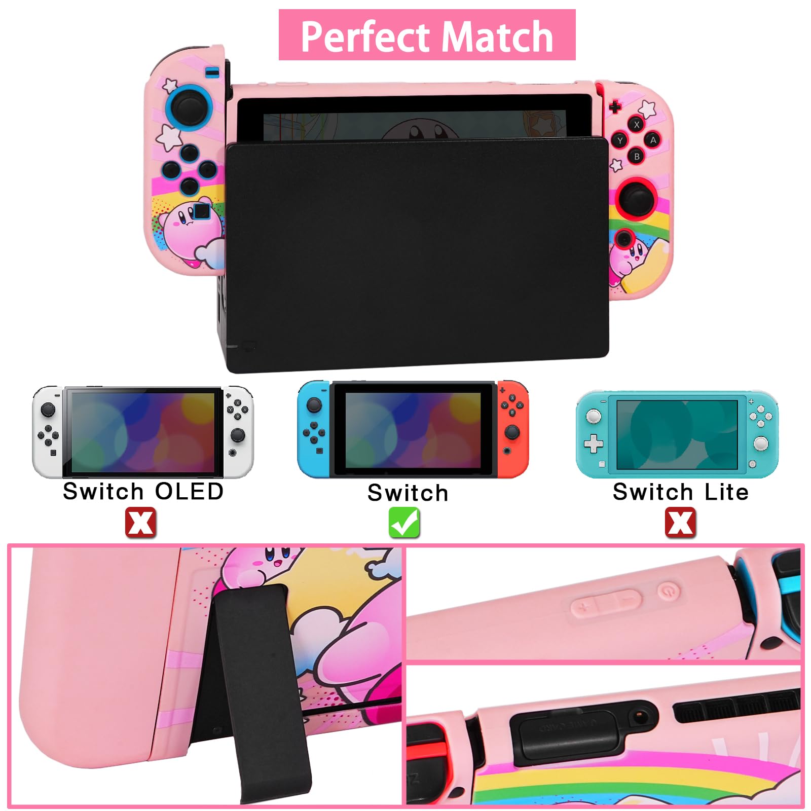 TIKOdirect Carrying Case for Nintendo Switch, Cute Portable Travel Bag in Newest Updated Design of Pink Interior with Soft Protective Case, Screen Protectors and Thumb Grip caps, Kirby