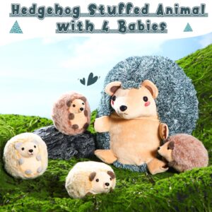 5 Pieces Hedgehog Stuffed Plush Toy Set 1 Mommy Hedgehog Stuffed Animal with 4 Cute Plush Baby Hedgehogs in Her Tummy 14 Inch Soft Cuddly Plushie Set for Boys and Girls Birthday Gifts Party Favors