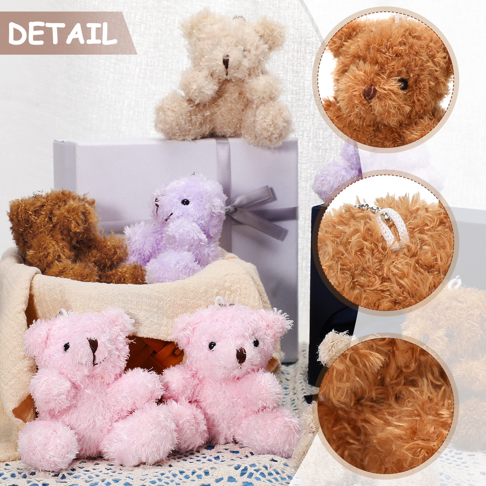 HyDren 24 Pcs 4 Inch Mini Stuffed Bear Animals Valentines Day Gift Mini Plush Bears Small Stuffed Bear Plush Cute Fuzzy Bears Plush Toys for Wedding Gift Box Birthday Supplies(Brown)