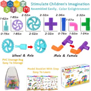 FUBAODA STEM Learning Pipe Tube Toys, Tube Locks Construction Building Blocks 96 Pcs - Multicolor Educational Building Blocks Set with Wheels& Spouts & Joints for Kids Ages 3+