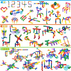 FUBAODA STEM Learning Pipe Tube Toys, Tube Locks Construction Building Blocks 96 Pcs - Multicolor Educational Building Blocks Set with Wheels& Spouts & Joints for Kids Ages 3+