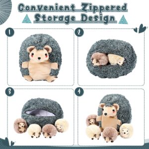 5 Pieces Hedgehog Stuffed Plush Toy Set 1 Mommy Hedgehog Stuffed Animal with 4 Cute Plush Baby Hedgehogs in Her Tummy 14 Inch Soft Cuddly Plushie Set for Boys and Girls Birthday Gifts Party Favors