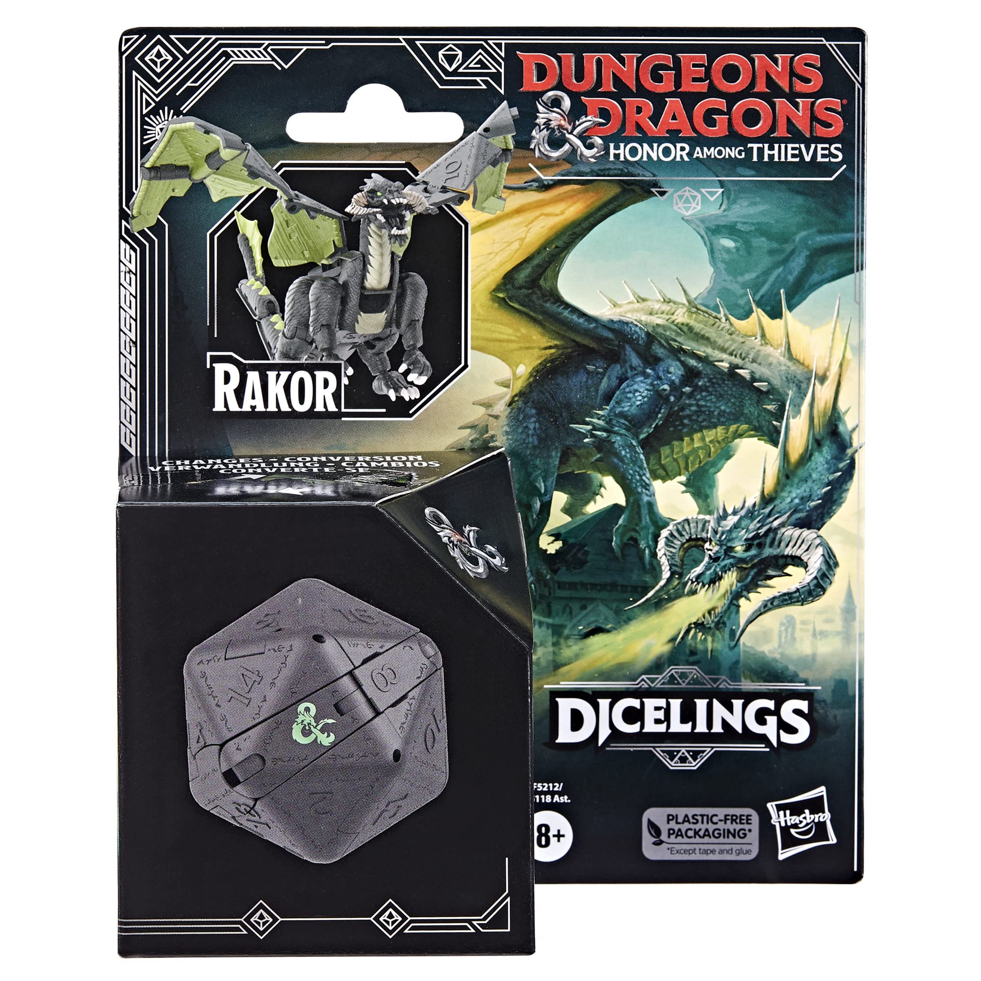 DUNGEONS & DRAGONS Honor Among Thieves D&D Dicelings Black Dragon Rakor Collectible D&D Monster Dice Converting Giant d20 Action Figures Role Playing Dice (F5212)