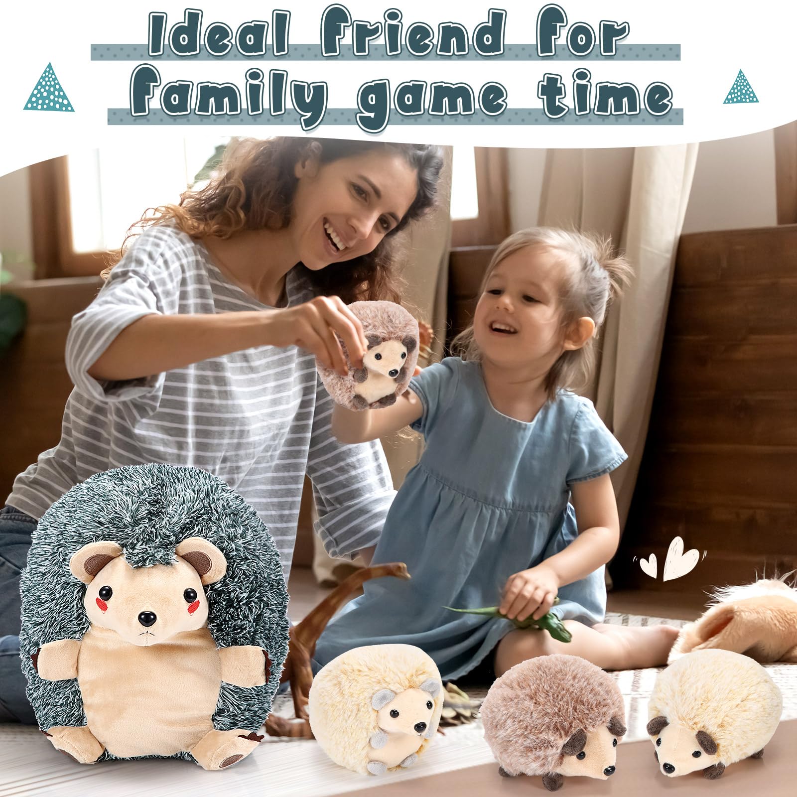 5 Pieces Hedgehog Stuffed Plush Toy Set 1 Mommy Hedgehog Stuffed Animal with 4 Cute Plush Baby Hedgehogs in Her Tummy 14 Inch Soft Cuddly Plushie Set for Boys and Girls Birthday Gifts Party Favors