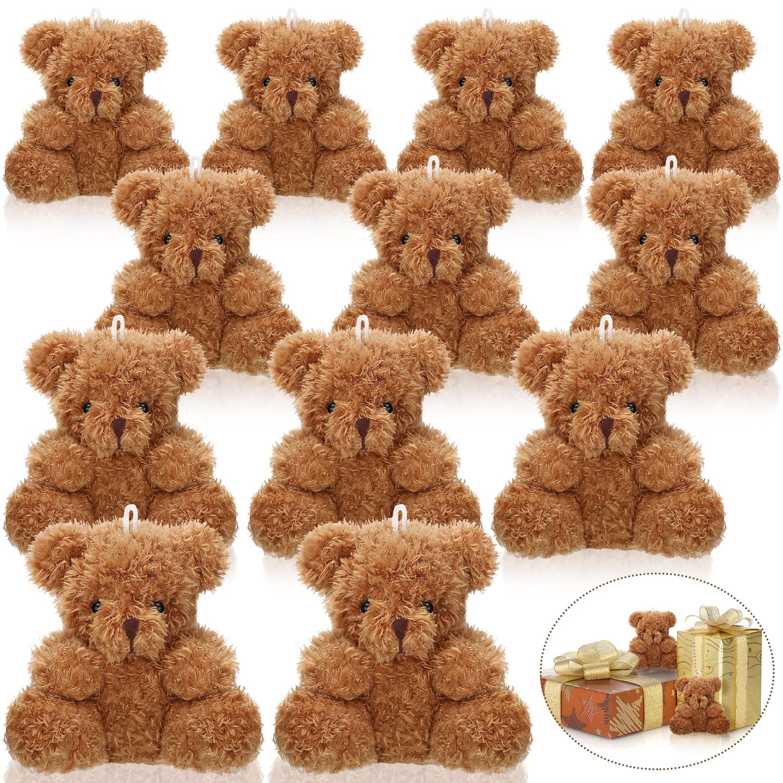 HyDren 24 Pcs 4 Inch Mini Stuffed Bear Animals Valentines Day Gift Mini Plush Bears Small Stuffed Bear Plush Cute Fuzzy Bears Plush Toys for Wedding Gift Box Birthday Supplies(Brown)