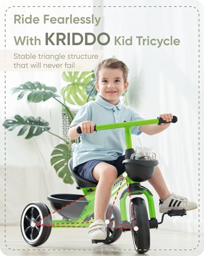 KRIDDO Tricycles Age 24 Month to 4 Years, Toddler Kids Trike for 2.5 to 5 Year Old, Gift for 2-4 Year Olds , Green