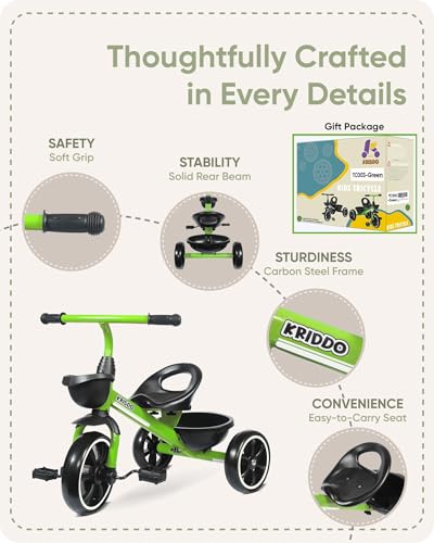 KRIDDO Tricycles Age 24 Month to 4 Years, Toddler Kids Trike for 2.5 to 5 Year Old, Gift for 2-4 Year Olds , Green