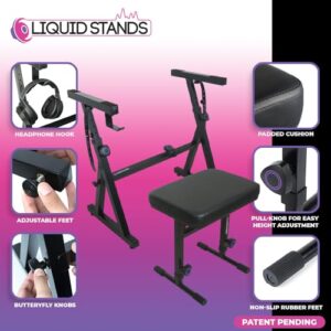 Liquid Stands Piano Keyboard Stand and Bench Set - Portable Heavy Duty Digital Piano Stand for 54-88 Key Electric Pianos & Adjustable Piano Bench, Chair, Stool - Sturdy Keyboard Music Stand and Seat