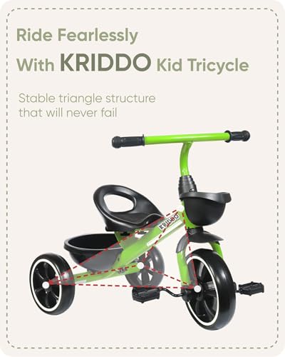 KRIDDO Tricycles Age 24 Month to 4 Years, Toddler Kids Trike for 2.5 to 5 Year Old, Gift for 2-4 Year Olds , Green