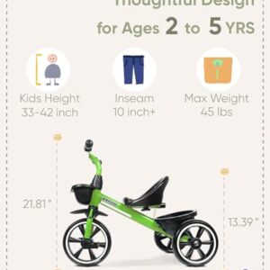 KRIDDO Tricycles Age 24 Month to 4 Years, Toddler Kids Trike for 2.5 to 5 Year Old, Gift for 2-4 Year Olds , Green