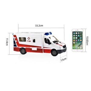 QAQQVQ RC Remote Control Ambulance 2.4G Emergency Fire Rescue Vehicle Electric Mechanical Car Simulation Ambulance Light Manually Open and Close The Back Door/Side Door Boy Toy Car Child Gift