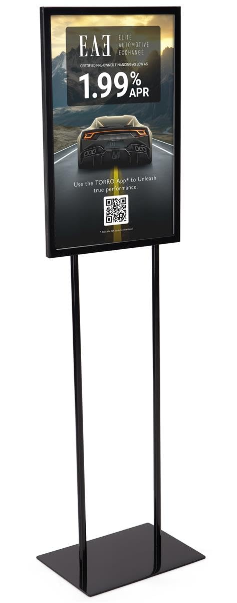 Displays2go Poster Sign Stand 14" x 22", Top Insert, Double-Sided Metal Frame - Black (TWN1422BLK)