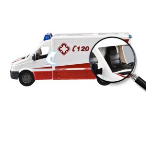 QAQQVQ RC Remote Control Ambulance 2.4G Emergency Fire Rescue Vehicle Electric Mechanical Car Simulation Ambulance Light Manually Open and Close The Back Door/Side Door Boy Toy Car Child Gift