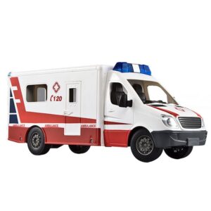 qaqqvq rc remote control ambulance 2.4g emergency fire rescue vehicle electric mechanical car simulation ambulance light manually open and close the back door/side door boy toy car child gift