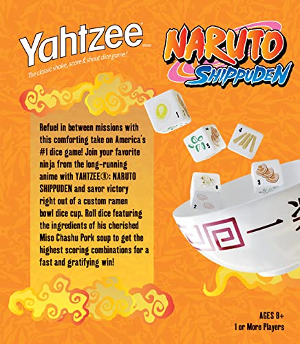 YAHTZEE: Naruto Shippuden | Collectible Ramen Bowl Dice Cup | Classic Family Dice Game Based on Anime Show | Great for Family Game Night | Officially-Licensed Naruto Game & Merchandise