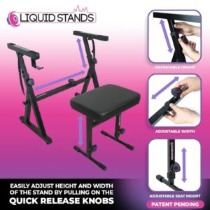 Liquid Stands Piano Keyboard Stand and Bench Set - Portable Heavy Duty Digital Piano Stand for 54-88 Key Electric Pianos & Adjustable Piano Bench, Chair, Stool - Sturdy Keyboard Music Stand and Seat