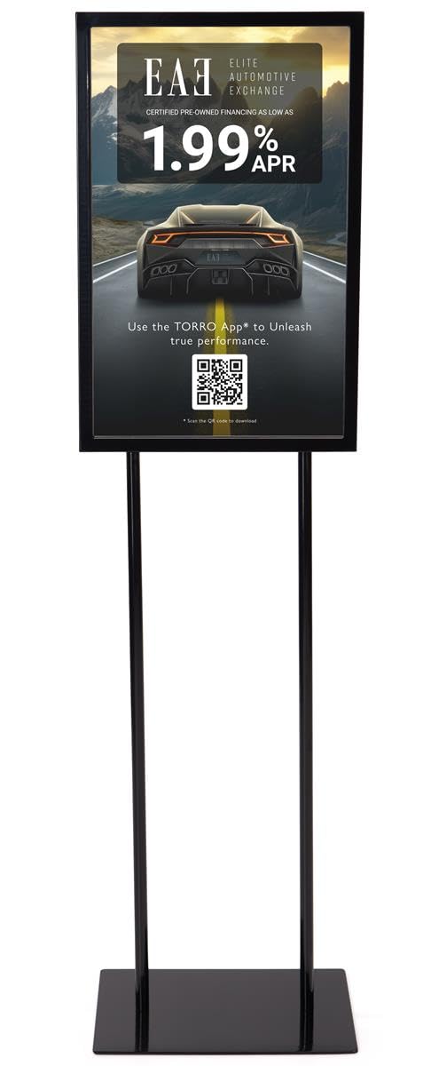 Displays2go Poster Sign Stand 14" x 22", Top Insert, Double-Sided Metal Frame - Black (TWN1422BLK)