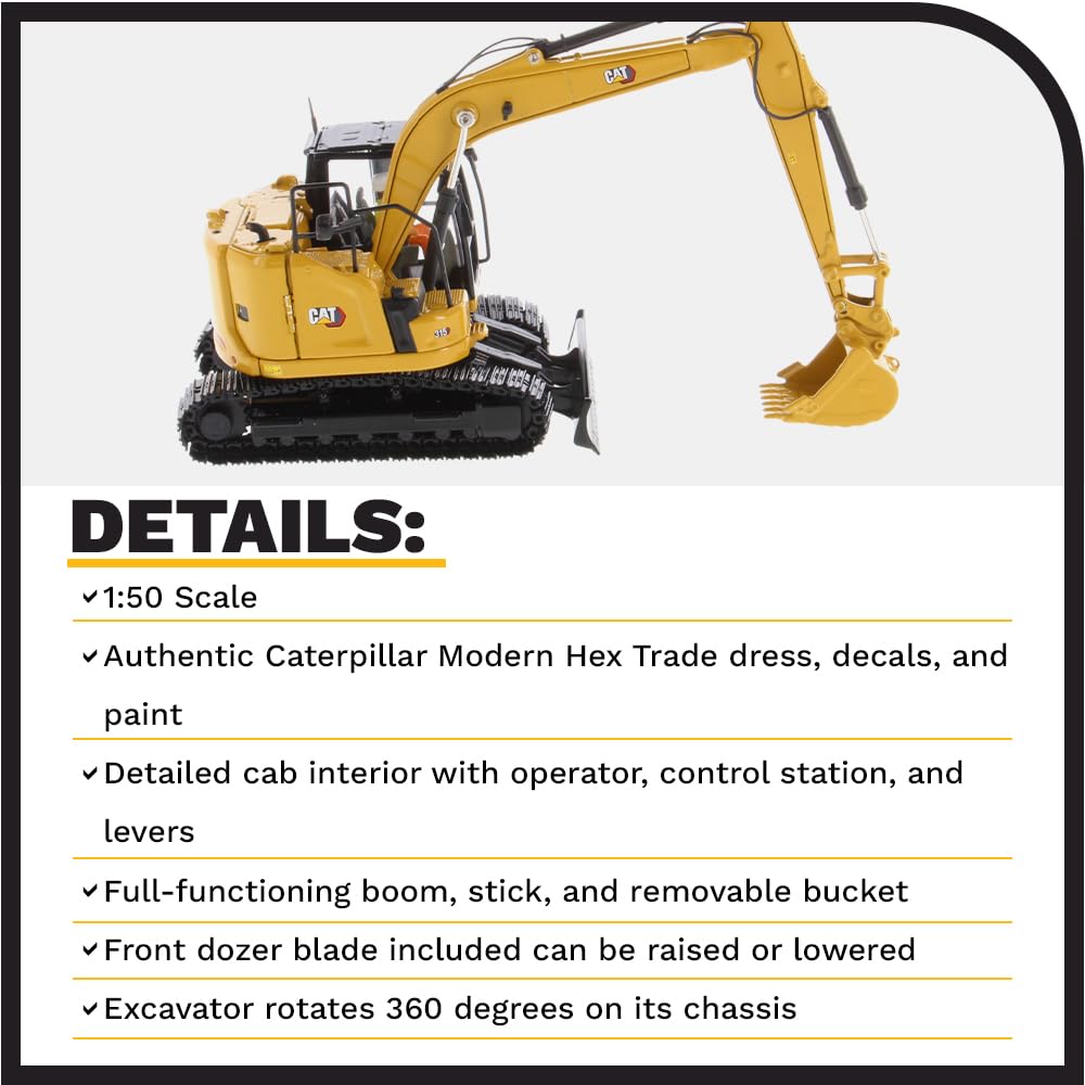 Diecast Masters 1:50 Scale Caterpillar 315 Hydraulic Excavator | High Line Series Cat Trucks & Construction Equipment | 1:50 Scale Model Diecast Collectible Model 85957