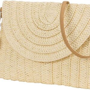 WILDAURORA Straw Shoulder Bag Straw Clutch Women Hand-woven PomPom Straw Crossbody Bag Summer Beach Envelope Purse Wallet