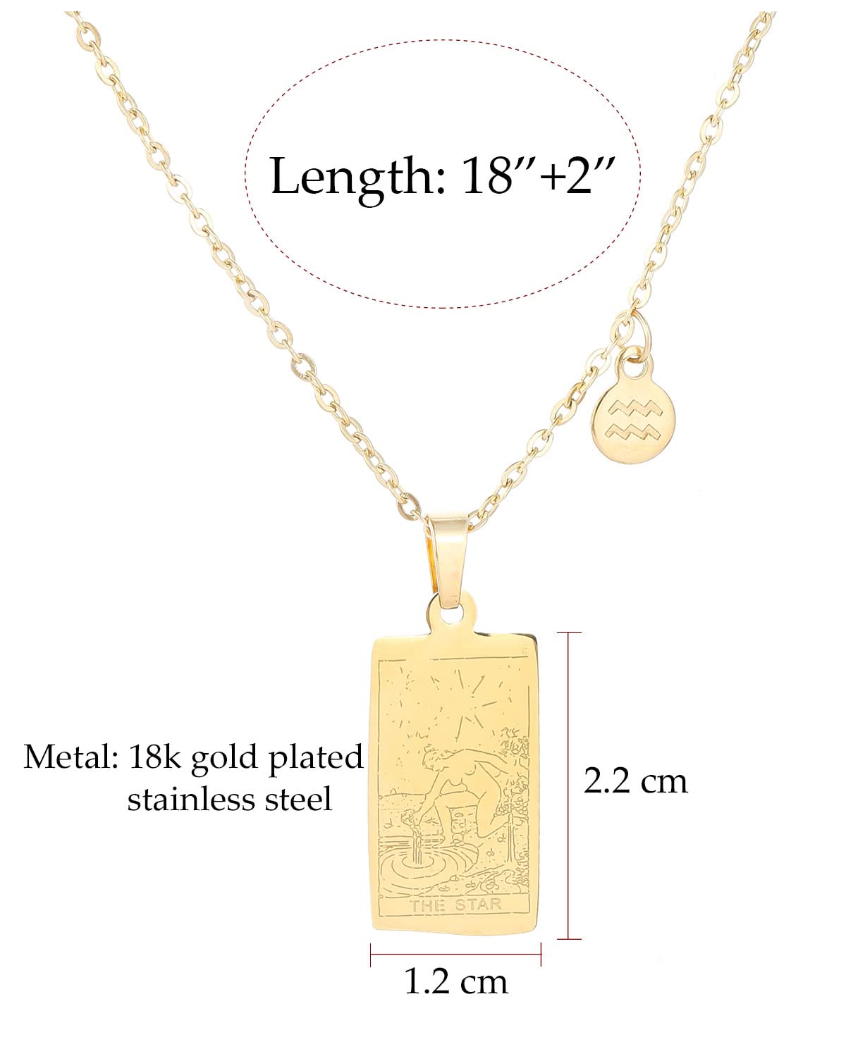 TGOLM 14k Gold Plated Aquarius Necklace Star Tarot Card Constellation Jewelry Birthday Gift for Women