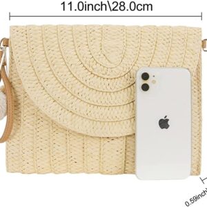 WILDAURORA Straw Shoulder Bag Straw Clutch Women Hand-woven PomPom Straw Crossbody Bag Summer Beach Envelope Purse Wallet