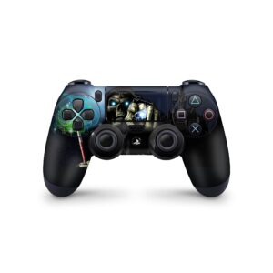 ZOOMHITSKINS Compatible with PS4 Controller Skin, Horror Grim Reaper Mage Black Neon Blue Skull, Durable, Vinyl, Made in The USA