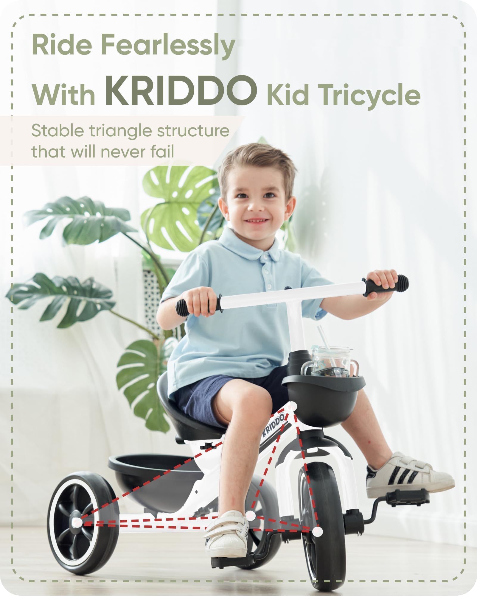 KRIDDO Kids Tricycles for 2-4 Year Olds, Toddler Trike Gift for 24 Months to 4 Years, White