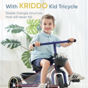 KRIDDO Kids Tricycles Age 24 Month to 4 Years, Toddler Kids Trike for 2.5 to 5 Year Old, Gift Toddler Tricycles for 2-4 Year Olds, Trikes for Toddlers, Blue