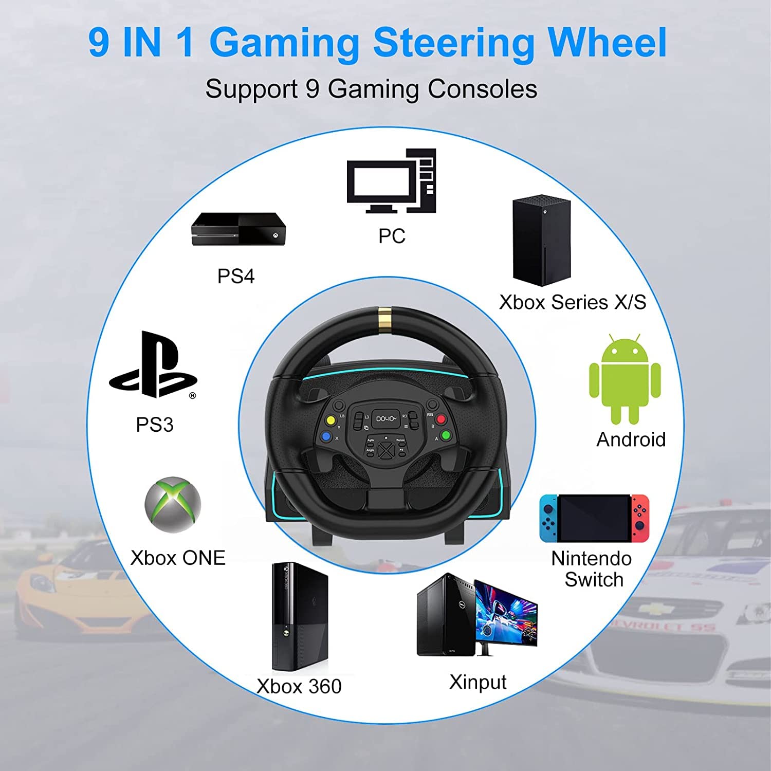 DOYO Xbox Steering Wheel, Gaming Racing Wheel with Pedals Clutch and Shifter Sim Driving Racing Wheel for Xbox One/Xbox Series X S/ PS4/ PS3/ PC/Xinput/Xbox 360/ Switch/Android