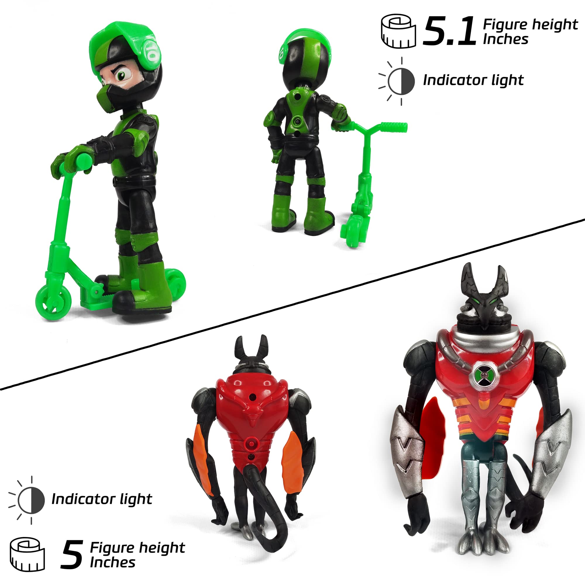 Toysvill Protector of Earth Action Figures - 8 Figurines Set (Four Arms, Jetray, Overflow, Heatblast, Armored Cannonbolt, Humungousaur, Ben Tennyson, Bashmouth)