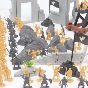 OTONOPI Toy Soldiers Medieval Plastic Knight Action Figure Castle Playset Classic Army Men Military Toys Mini Ancient Soldiers Warriors 250PCS with Carrying Bags