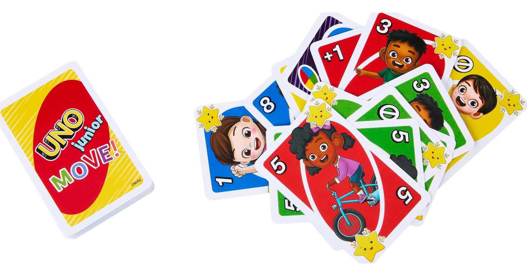 Mattel Games ​UNO Junior Move! Card Game for Kids with Active Play, Simple Rules, 3 Levels of Play and Matching