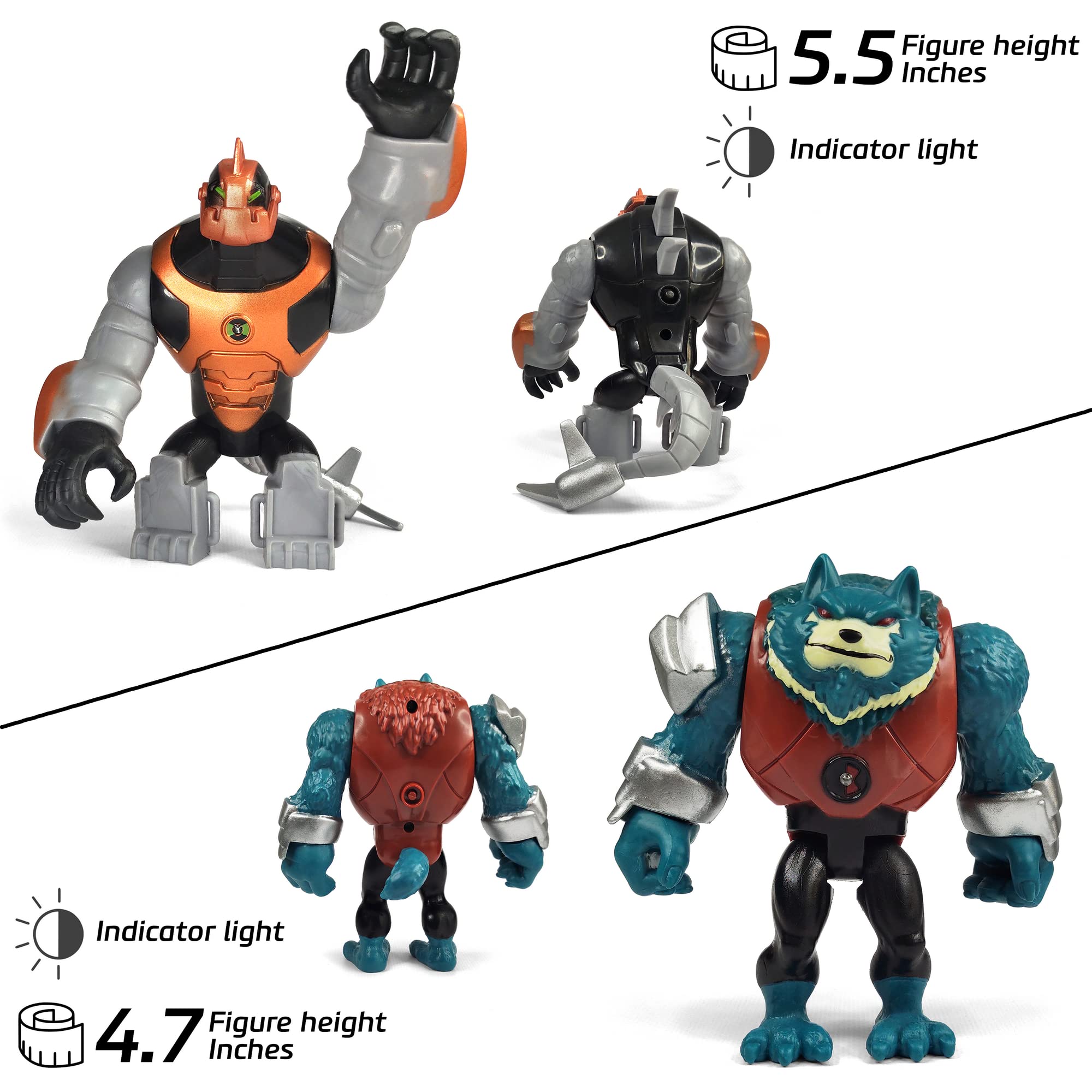 Toysvill Protector of Earth Action Figures - 8 Figurines Set (Four Arms, Jetray, Overflow, Heatblast, Armored Cannonbolt, Humungousaur, Ben Tennyson, Bashmouth)