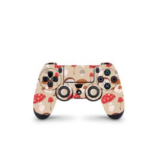 ZOOMHITSKINS Compatible with PS4 Controller Skin, Mushroom Brown Red Beige Vintage Retro Forrest, Durable, Vinyl, Made in The USA