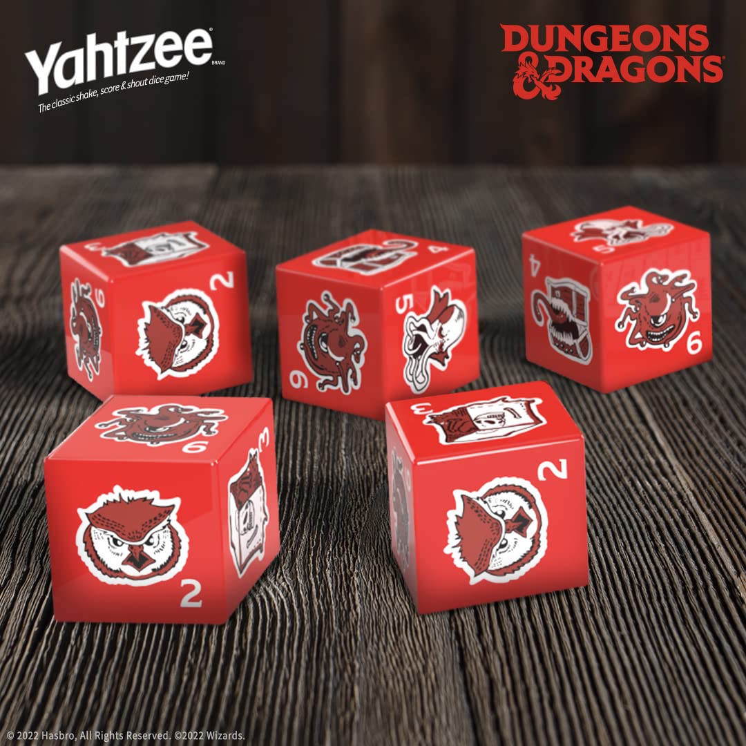 YAHTZEE: Dungeons & Dragons | Collectible Dice Tower | Dice Featuring Dragon, Owl Bear, Gelatinous Cube, Mimic, Mind Flayer, and Beholder | Officially-Licensed Dungeons & Dragons Game & Merchandise