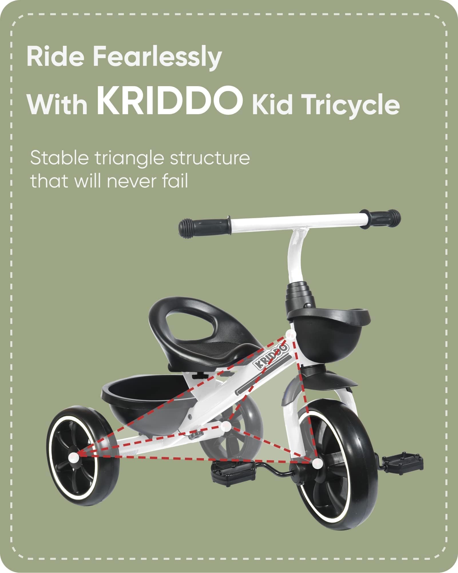 KRIDDO Kids Tricycles for 2-4 Year Olds, Toddler Trike Gift for 24 Months to 4 Years, White