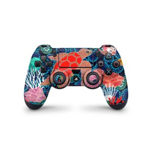 ZOOMHITSKINS Compatible with PS4 Controller Skin, Turtle Ocean Fish Art Neon Glass Blue Sea, Durable, Vinyl, Made in The USA