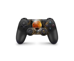 zoomhitskins compatible with ps4 controller skin, basketball sports ball orange athlete, durable, vinyl, made in the usa