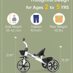 KRIDDO Kids Tricycles for 2-4 Year Olds, Toddler Trike Gift for 24 Months to 4 Years, White