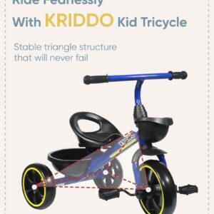 KRIDDO Kids Tricycles Age 24 Month to 4 Years, Toddler Kids Trike for 2.5 to 5 Year Old, Gift Toddler Tricycles for 2-4 Year Olds, Trikes for Toddlers, Blue