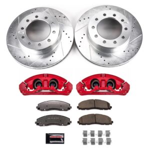 Power Stop KC8029-36 Front Z36 Truck & Tow Brake Pad and Rotor Kit with Red Powder Coated Calipers For Ford F-350 Super Duty 2015-2016 [Model Specific]