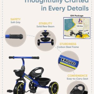 KRIDDO Kids Tricycles Age 24 Month to 4 Years, Toddler Kids Trike for 2.5 to 5 Year Old, Gift Toddler Tricycles for 2-4 Year Olds, Trikes for Toddlers, Blue