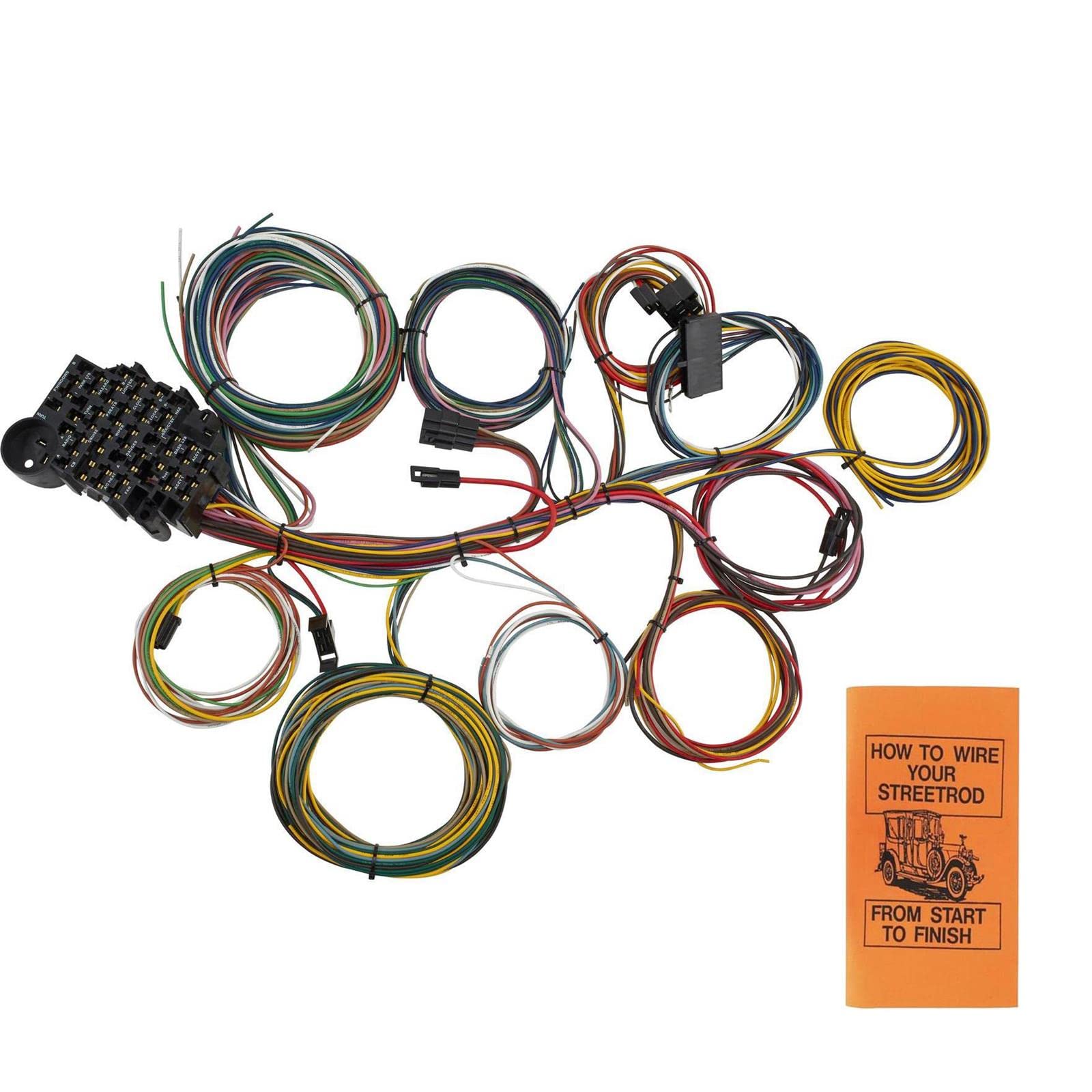 22-Circuit Universal Automotive Wiring Harness and How to Wire Your Street Rod Instruction Book, Wires are Color Coded and Labeled for Easy Installation