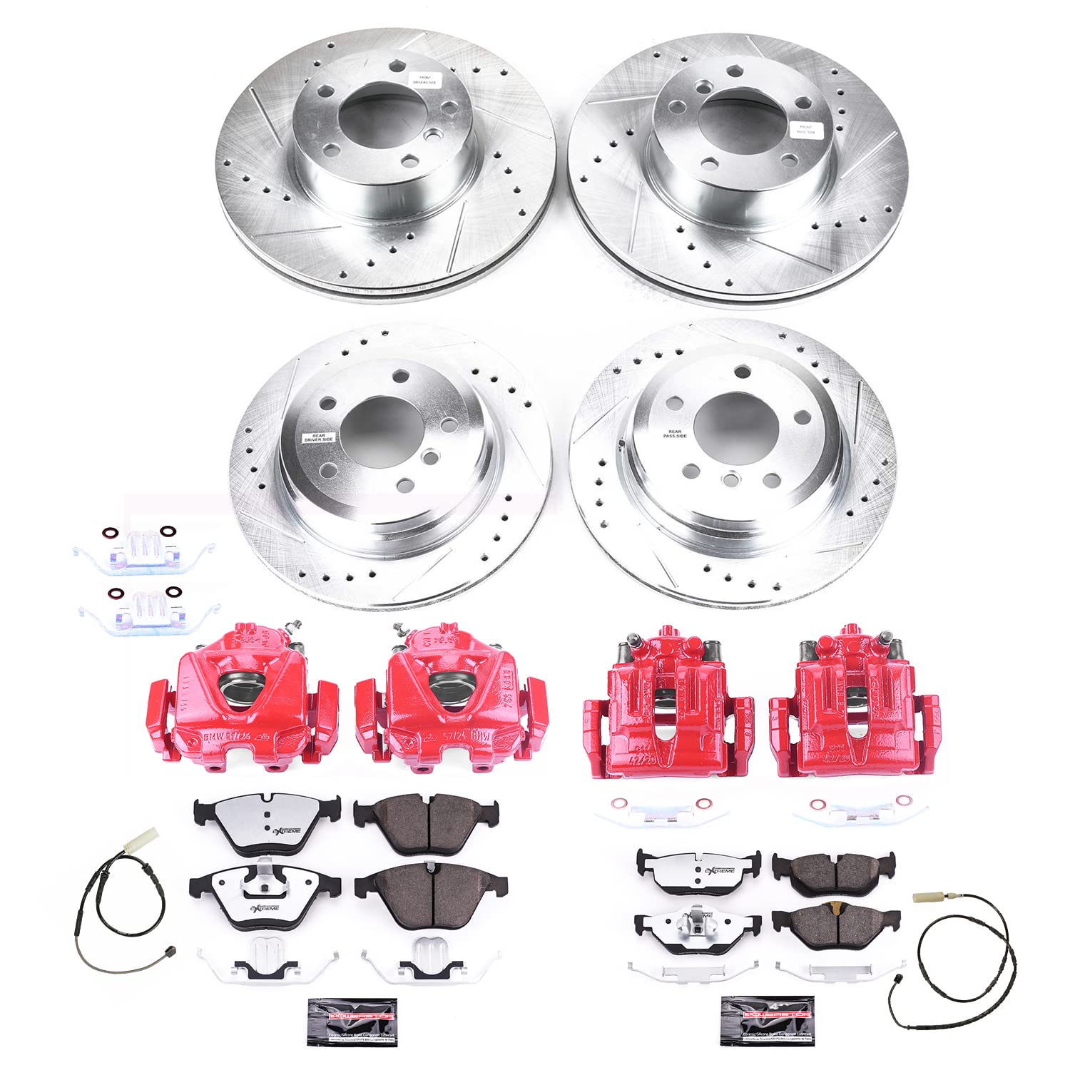 Power Stop KC8842A-26 Front and Rear Z26 Street Warrior Brake Pad and Rotor Kit with Red Powder Coated Calipers For BMW 328i 2011-2013 [Model Specific]