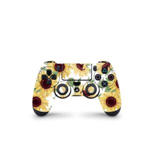 ZOOMHITSKINS Compatible with PS4 Controller Skin, Sunflower Flowers Summer Sky Fields Yellow White, Durable, Vinyl, Made in The USA