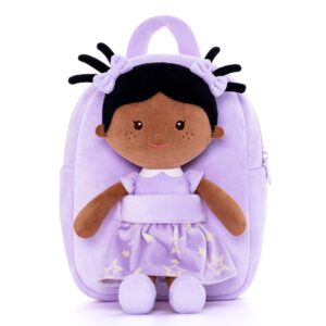 Onetoo Toddler Kids Backpack with Soft Tanned Baby Dolls in Purple Star Dress 9.5"