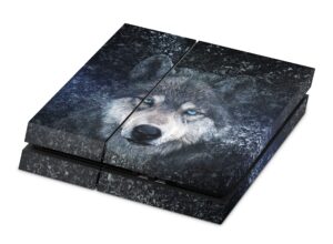 zoomhitskins compatible with ps4 skin, compatible for playstation 4, wolf gray blue sky dark starry moon white black night, 1 ps4 console skin, easy to install, 3m vinyl decal, made in the usa