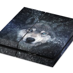 ZOOMHITSKINS Compatible with PS4 Skin, Compatible for Playstation 4, Wolf Gray Blue Sky Dark Starry Moon White Black Night, 1 PS4 Console Skin, Easy to Install, 3M Vinyl Decal, Made in The USA