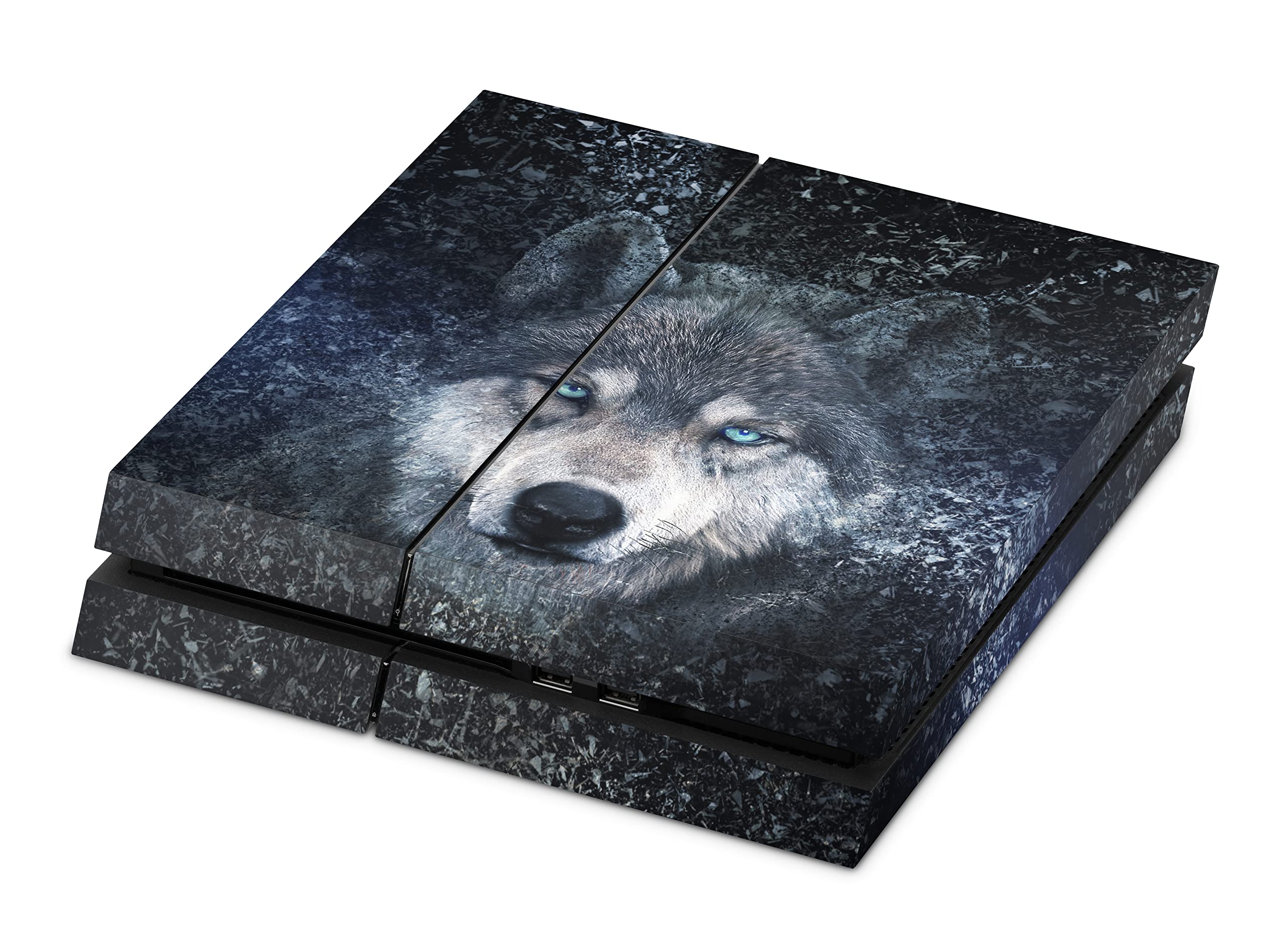 ZOOMHITSKINS Compatible with PS4 Skin, Compatible for Playstation 4, Wolf Gray Blue Sky Dark Starry Moon White Black Night, 1 PS4 Console Skin, Easy to Install, 3M Vinyl Decal, Made in The USA